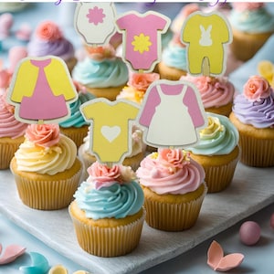 Baby Shower Cupcake Toppers - decoration and party favor all in one for easy cake decoration