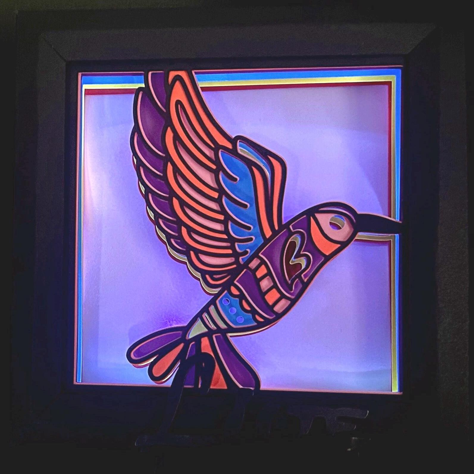 Hummingbird Shadow Unique 3D Hummingbird - Colorful Lighted Shadow Box. Variety of Colors ...