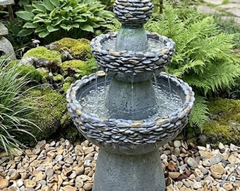 36.5" 3-Tier Zen Water Fountain | Outdoor Stone Gray Pedestal Fountain with Pump for Garden, Patio and Backyard