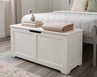 Farmhouse Storage Bench Chest with Safety Hinges for Entryway & Bedroom