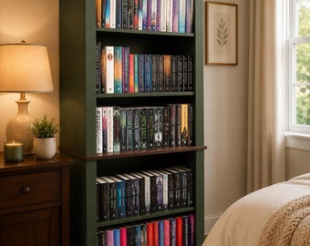 70" Tall Green Farmhouse Bookshelf | 5 Tier Wooden Bookcase with Adjustable Shelves | Rustic Open Storage Display Cabinet