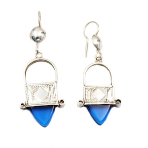 Ethnic Tuareg silver earrings with colored glass