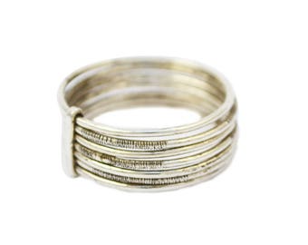 Seven-band ring in chiseled silver | Symbolic ring for men and women | Seven Days rings, handcrafted silver jewelry