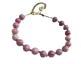 Natural pink rhodochrosite beaded bracelet