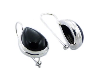 Boucles d'oreille en argent agate noire