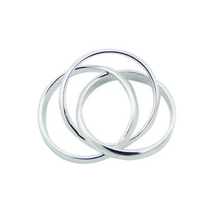 May include: Three interlocking silver rings, a classic and elegant design.