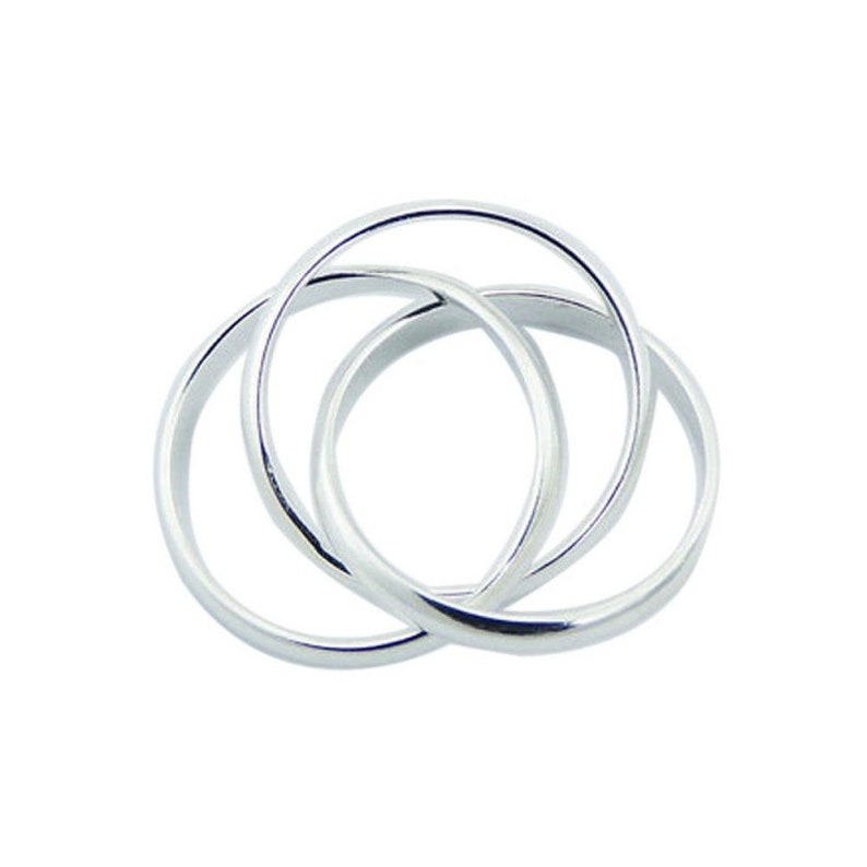 May include: Three interlocking silver rings, a classic and elegant design.