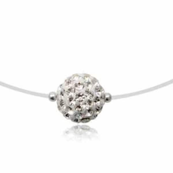 Collier boule strass couleur blanc et fil de nylon