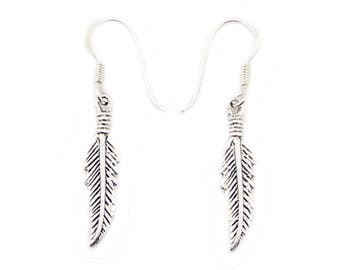 Boucles d'oreilles plumes en argent