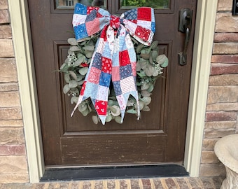 Patriotic Patchwork Bow Door Decoration