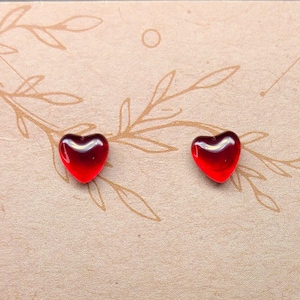 Red Jewel Heart Earrings, Puffy Hearts, Ruby Inspired, Gemstone Double Dupe