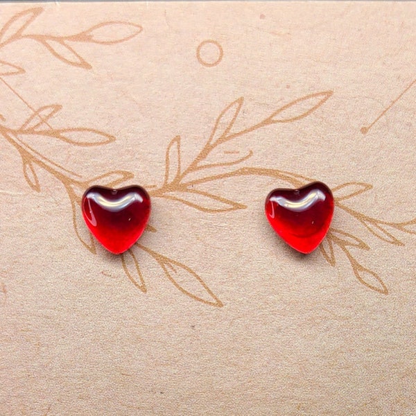 Red Jewel Heart Earrings, Ruby Inspired, Gemstone Double Dupe