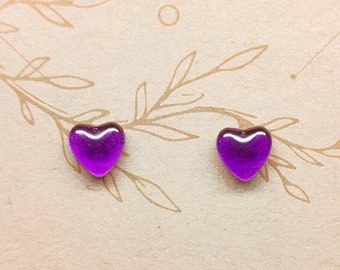 Purple Jewel Heart Earrings, Amethyst Inspired, Gemstone Double Dupe