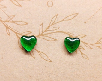 Green Jewel Heart Earrings, Emerald Inspired, Gemstone Double Dupe