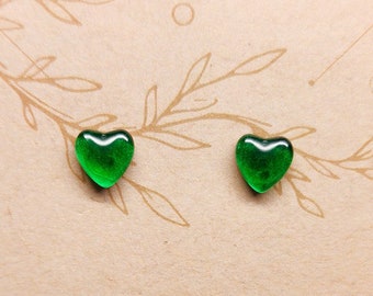 Green Jewel Heart Earrings, Puffy Hearts, Emerald Inspired, Gemstone Double Dupe