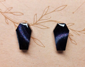 Coffin Star Trail Stud Earrings, Gothic Galaxy Earrings, Celestial and Gemstone Inspired
