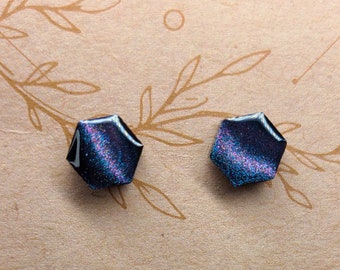 Hexagon Onyx Star Trail Stud Earrings, Celestial and Gemstone Inspired, 10mm Hexagon Stud