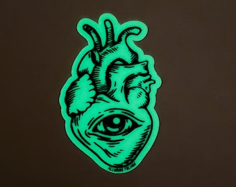 Anatomical Heart Eye, Glow-in-the-dark Sticker, Handmade Glossy Waterproof Sticker for water bottles, laptops
