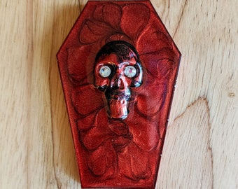 Crimson Death Becomes You Mirror, Coffin Hand Mirror, Skull Mirror, Gothic Décor