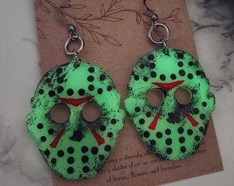 Jason Mask Earrings, Glow-in-the-dark Slasher Film Earrings, 80s Horror Movie Halloween Earring