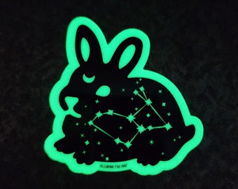 Celestial Bunny Sticker, Glow-in-the-dark Constellation Sticker, Handmade Glossy Waterproof Sticker for water bottles, laptops, and more