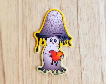 Mushroom Love Sticker, Cute Inky Cap Mushroom, Handmade Glossy Waterproof Sticker for water bottles, laptops, and more