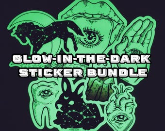 Glow-in-the-dark Sticker Bundle, Add More & Save, Handmade Glossy Waterproof Sticker for water bottles, laptops, and more