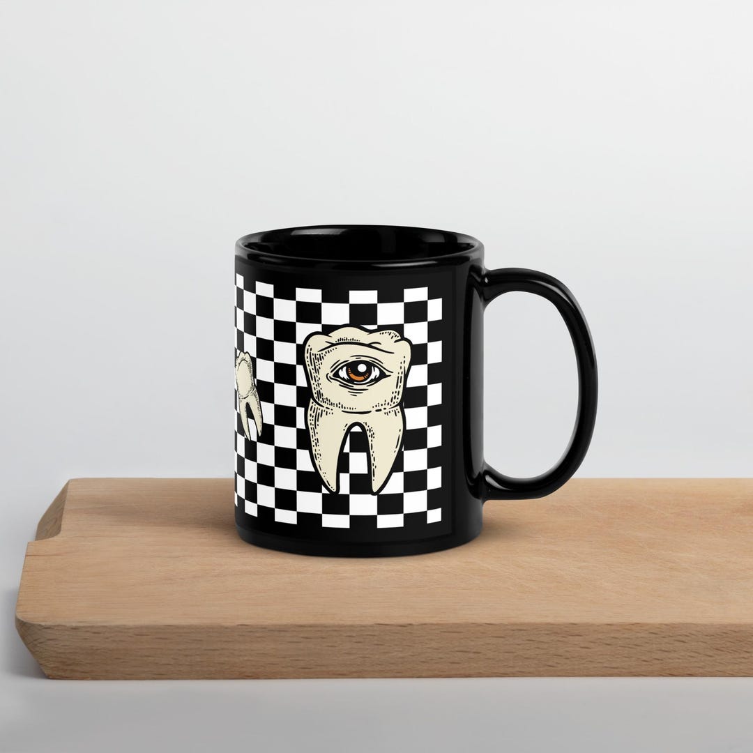 Checkered Eye Tooth Mug, Black Vintage Oddities Coffee Cup - Etsy