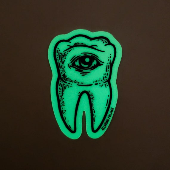 Eye Tooth, Glow-in-the-dark Sticker, Handmade Glossy Waterproof Sticker for water bottles, laptops