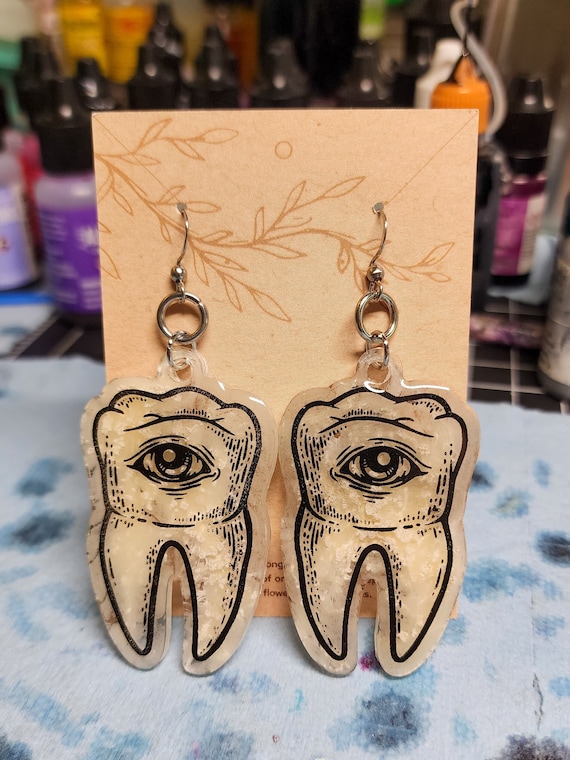 Glow-in-the-Dark Wisdom Tooth Earrings: Spooky Evil Eye Jewelry