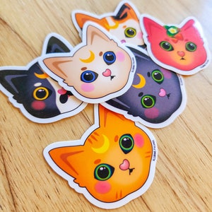 Cosmic Kitty Sticker, Cute Luna Cat, Multiple Color Options, Handmade Glossy Waterproof Sticker for water bottles, laptops, and more