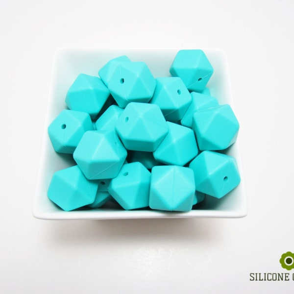 17mm Turquoise Hexagon Silicone Beads. Loose, highest quality, BPA free silicone craft supplies Canada USA Europe. Wholesale Bulk Discount.