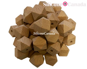 20mm Natural Beech Wood Hexagon Beads, Unfinished Wooden Beads, Wholesale Bulk Discount Wood Beads Canada US.