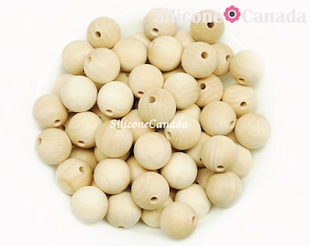 NORTH AMERICAN SOURCED* 20mm Natural Wood Round Beads, 3/4" Wooden Round Beads, Unfinished Wood Balls, Wholesale Bulk Discount, Canada Usa.