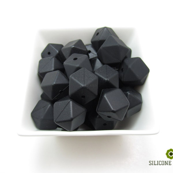 Perles de silicone hexagonale noires de 17 mm. Loose, de la plus haute qualité, sans BPA artisanat de silicone fournit Canada USA Europe. Vente en gros de rabais en vrac.