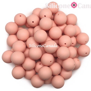 Contas redondas de silicone rosa pêssego de 15 mm. Fornecimentos artesanais de silicone soltos, da mais alta qualidade e sem BPA, Canadá, EUA, Europa. Desconto em massa no atacado.