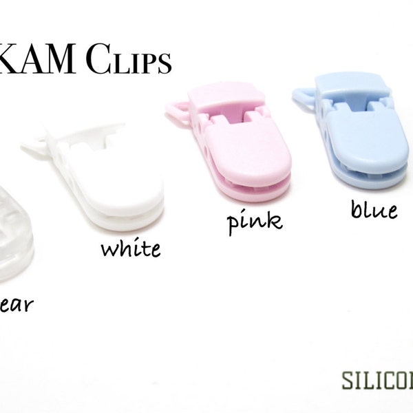 Attache-sucette en plastique KAM (20 mm). Titulaire Paci. Clip de mitaines. Pince à bavette. Clips pour Soothie. Attache-sucette en silicone