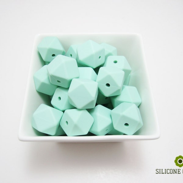 17mm Mint Hexagon Silicone Beads. Loose, highest quality, BPA free silicone craft supplies Canada USA Europe. Wholesale Bulk Discount.