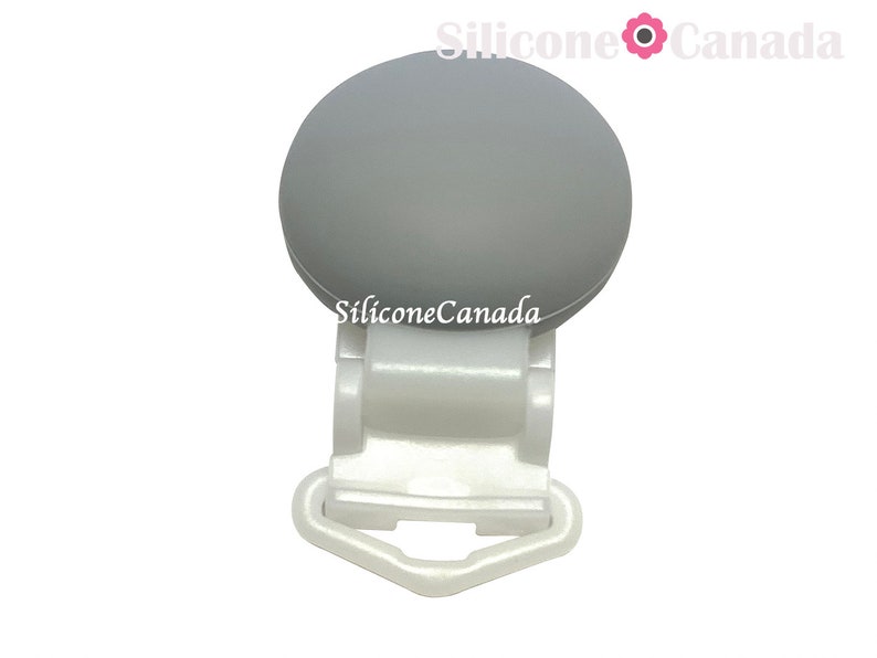 Pince en plastique avec couvercle rond en silicone de qualité alimentaire, pinces à sucette, pinces à bretelles, pinces à tablier, pinces à mitaines, pinces crocodile bricolage, Canada Grey