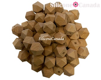 17mm Natural Beech Wood Hexagon Beads, Unfinished Wooden Beads, Wholesale Bulk Discount Wood Beads Canada US.