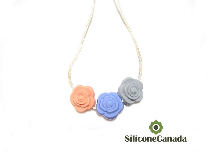5 Deep Skyblue Silicone Beads 20mm Silicone Mini Rose Sensory Beads Mini Rose Baby Shower Gift.Bulk Canada Teething Necklace for Moms