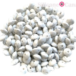 12mm Cookie and Cream White Speckled Saucer Silicone Beads. Loose, highest quality, BPA free silicone Canada USA. Wholesale Bulk Discount.
