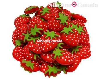 Strawberry Silicone Beads. Loose, highest quality, BPA free silicone craft supplies Canada USA Europe. Wholesale Bulk Discount.