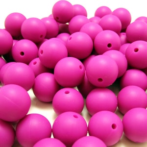 Contas redondas de silicone rosa choque de 9 mm. Fornecimentos artesanais de silicone soltos, da mais alta qualidade e sem BPA, Canadá, EUA, Europa. Desconto em massa no atacado.