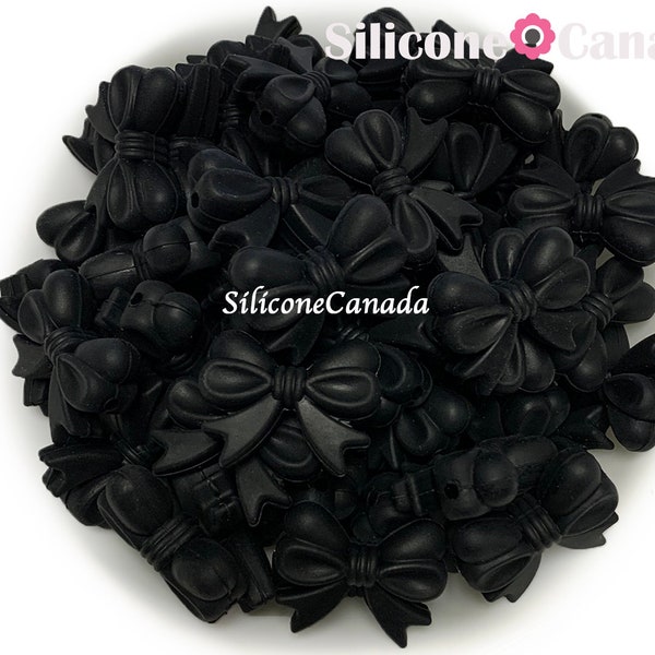 Black Bow Silicone Beads. Loose, highest quality, BPA free silicone craft supplies Canada USA Europe. Wholesale Bulk Discount.