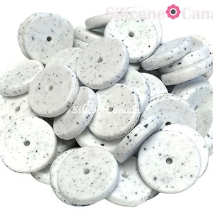 25mm Cookie and Cream (Speckled White) Coin Silicone Beads. Loose, highest quality, BPA free craft supplies Canada. Wholesale Bulk Discount.