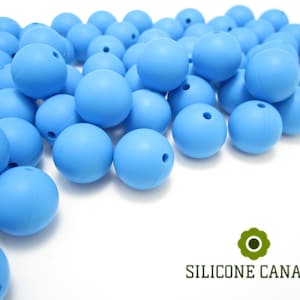 15mm Skyblue Round Silicone Beads. Sky Blue Loose, highest quality, BPA free silicone craft supplies Canada USA. Wholesale Bulk Discount.