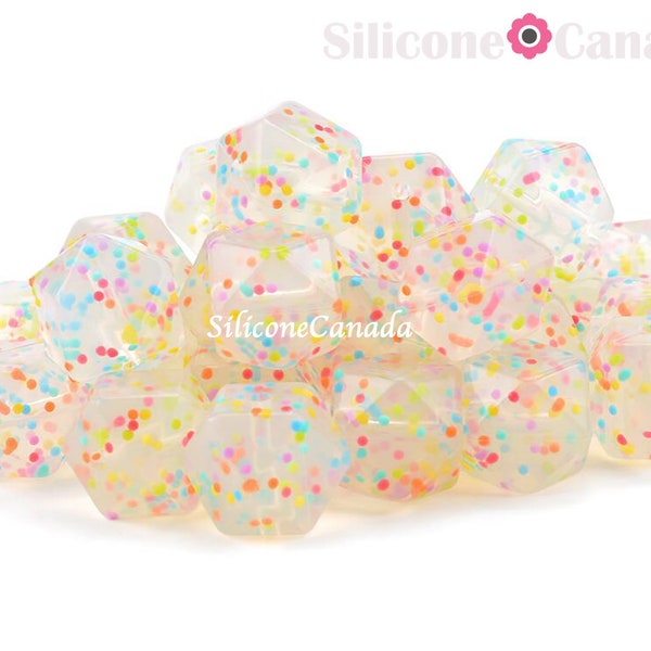 17mm Transparent Confetti Hexagon Silicone Beads. Loose, highest quality, BPA free silicone craft supplies Canada USA Europe. Bulk Discount.