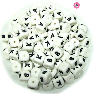12mm a granel blanco ALPHABET Abalorios de Silicona. Suelto, de la más alta calidad, BPA libre de silicona artesanía suministra Canadá EE.UU. Europa. Descuento a granel al por mayor