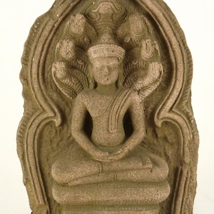 Naga Buddha Khmer Sandstone Temple Carving Fragment with Stand